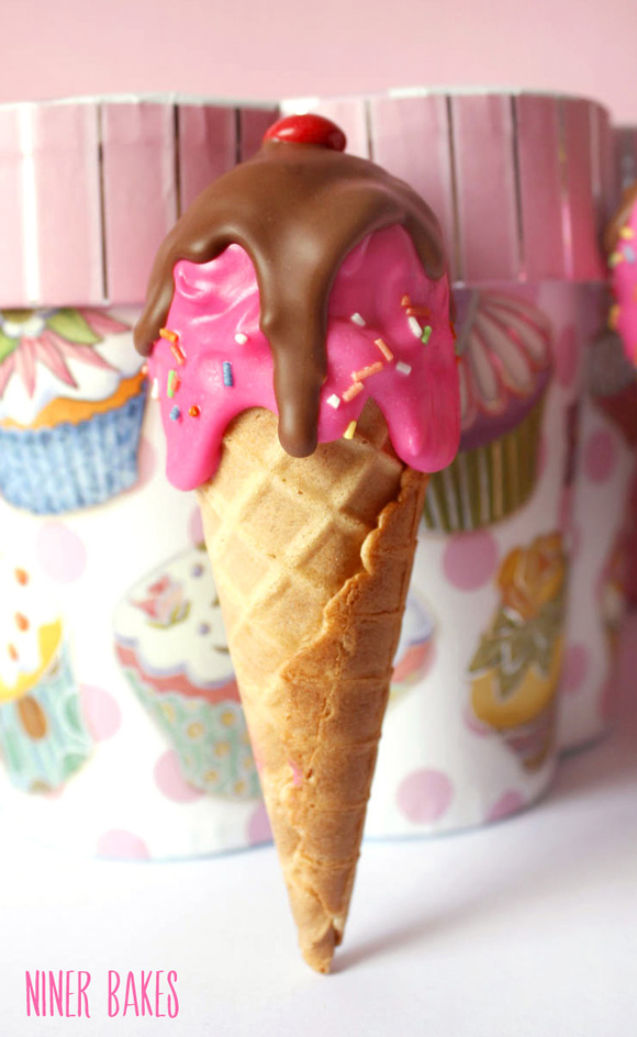 delicious ice cream cone cake pops - by niner bakes