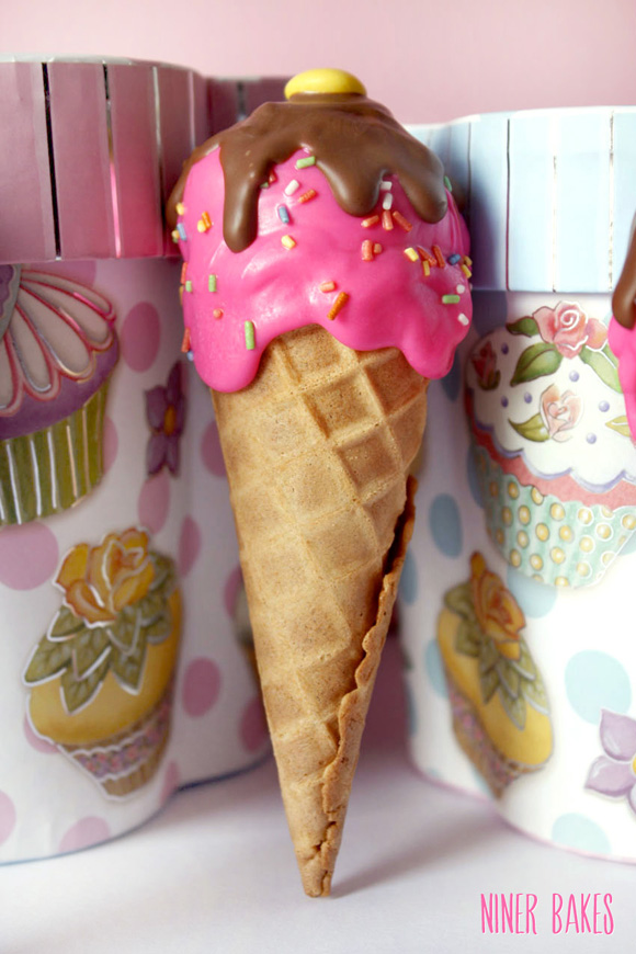 delicious ice cream cone cake pops - by niner bakes