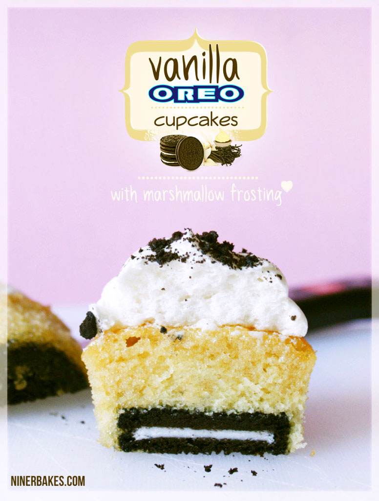 Yummiest OREO Surprise Vanilla Cupcakes with Marshmallow Frosting