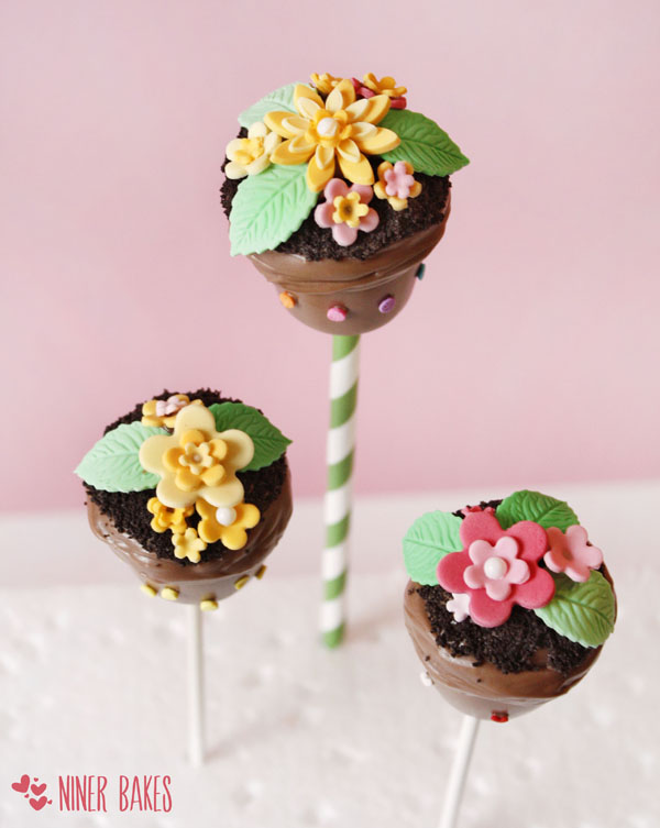 how to make spring flowerpot cake pops - easter cake pops - niner bakes