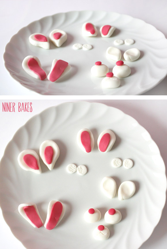 easter bunny cake pops - how to - by niner bakes - fondant ears, nose and cheeks