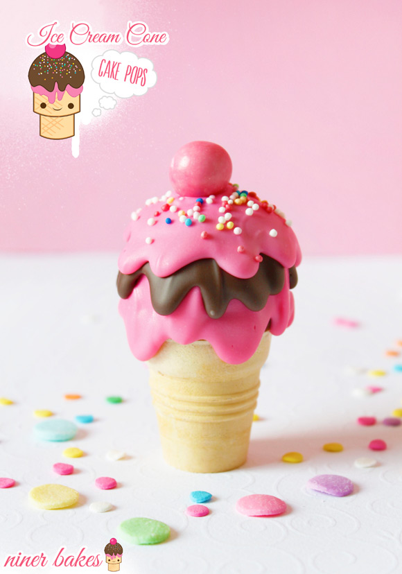 National Ice Cream Day - niner bakes Ice Cream Cone Cake Pops 