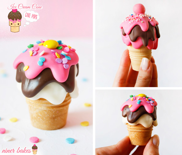 National Ice Cream Day - niner bakes Ice Cream Cone Cake Pops 