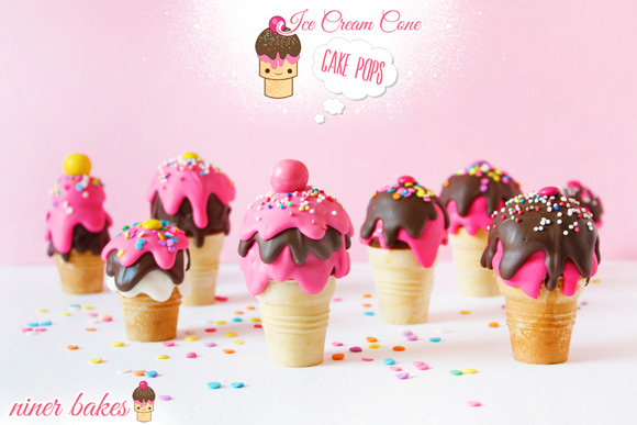 National Ice Cream Day - niner bakes Ice Cream Cone Cake Pops 