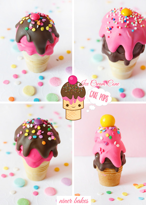 National Ice Cream Day - niner bakes Ice Cream Cone Cake Pops - Collage