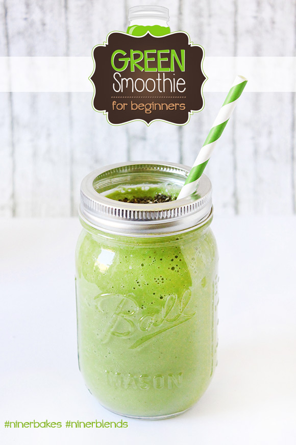 The formula to get your green on - Green Smoothies for beginners, easy recipes, testimony from niner bakes, niner blends. How to make green smoothies with your Blendtec, best blender in the world. Mason Jar, paper straws