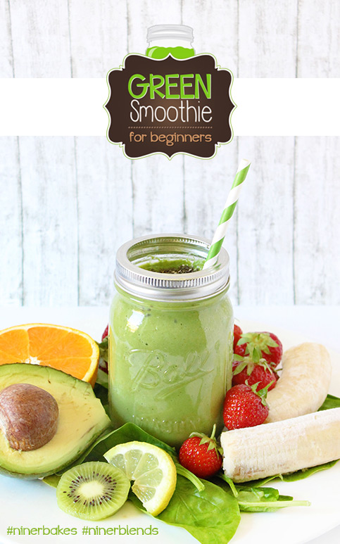 The formula to get your green on - Green Smoothies for beginners, easy recipes, testimony from niner bakes, niner blends. How to make green smoothies with your Blendtec, best blender in the world. Mason Jar, paper straws