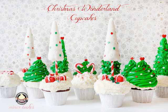 2015-Christmas Winter Wonderland treats: Cupcakes + How to make christmas tree cupcakes by niner bakes