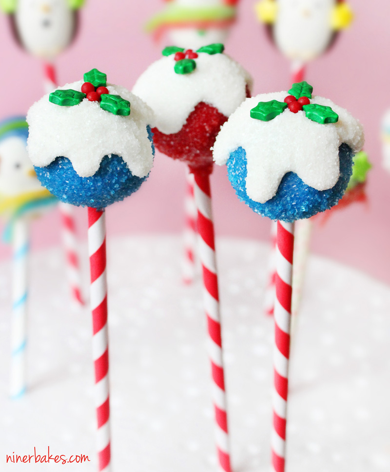 Blue frosty Holly Leaf Cake Pops - 2017 - niner bakes - how to