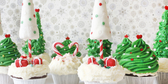 Christmas Winter Wonderland treats: Cupcakes + How to make christmas tree cupcakes