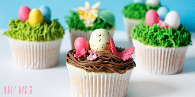 “Happy Easter” Treats: Easter Nest Cupcakes with Easter Eggs